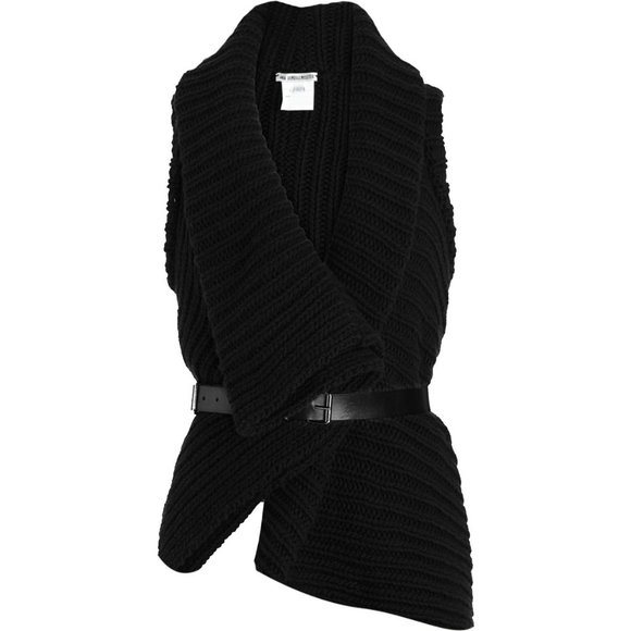 ANN DEMEULEMEESTER • Asymmetric Black Wool Ribbed Fisherman Sweater Vest FR 40 M - Picture 4 of 15